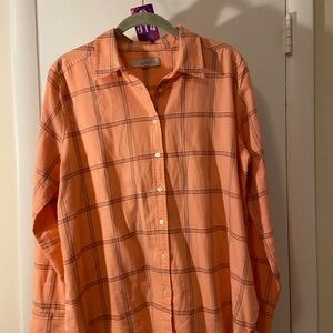 LOFT Orange Plaid Button-Down Shirt